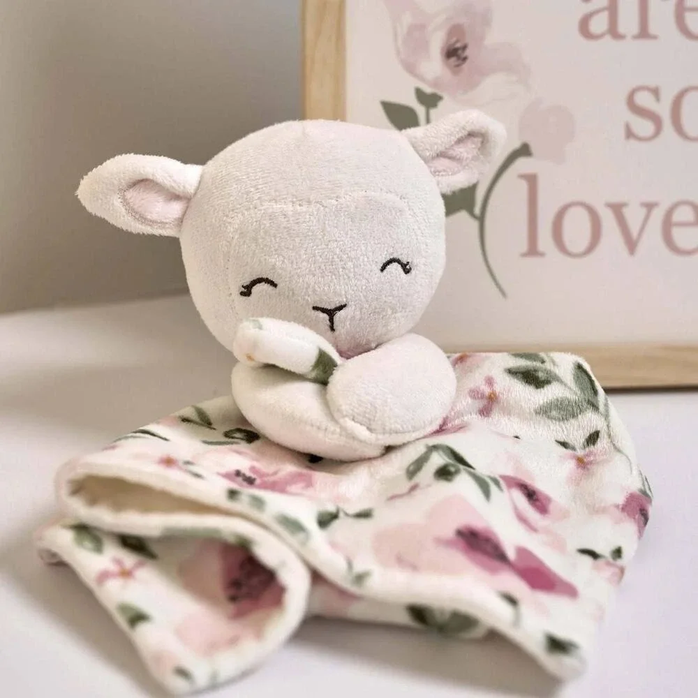 Modern‎ Moments Lamb Lovey Security Blanket Pink White Girl Floral Plush 12